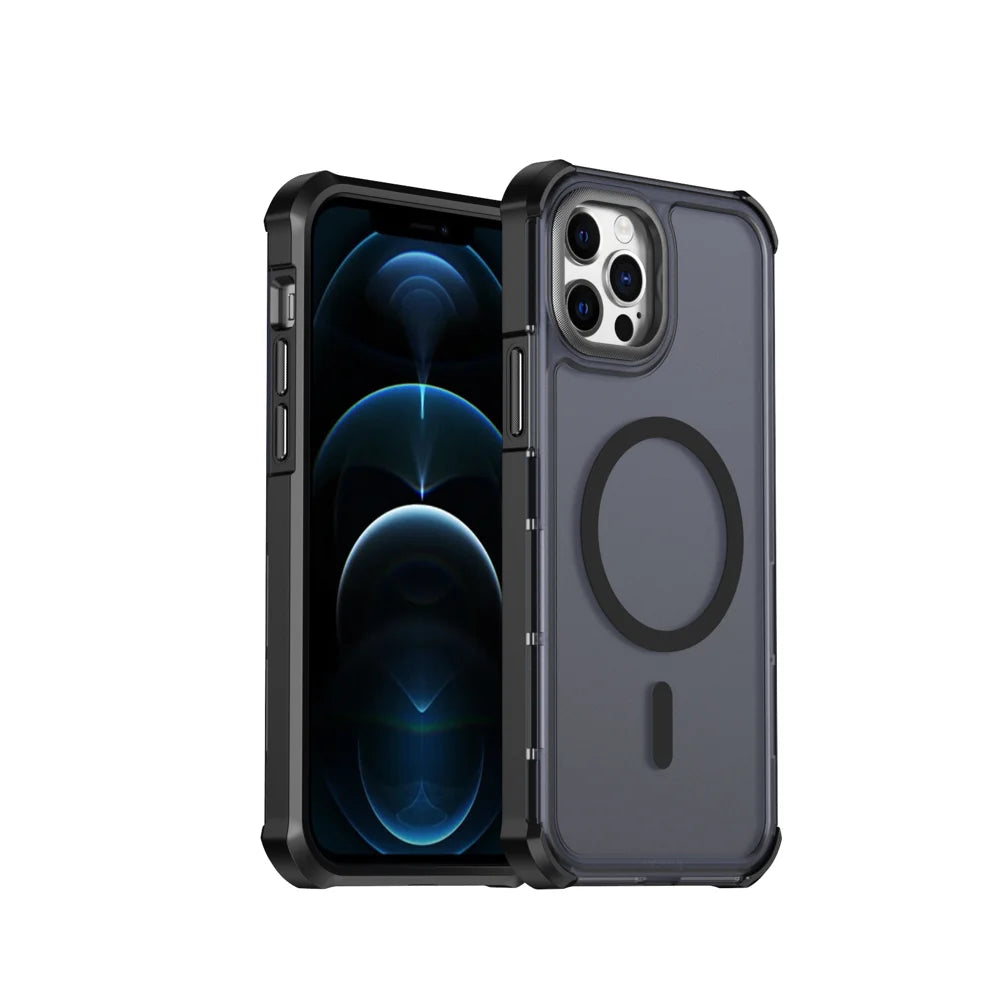 For iPhone 12 Pro / iPhone 12 Magnetic Case Electroplated Frame Skin-touch TPU+PC Phone Cover - Black - 1