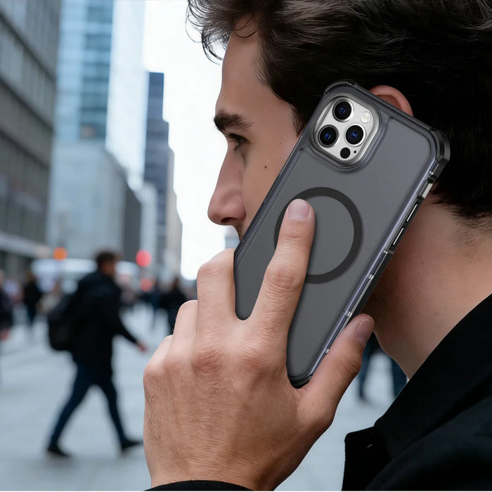 For iPhone 12 Pro / iPhone 12 Magnetic Case Electroplated Frame Skin-touch TPU+PC Phone Cover - Black - 7