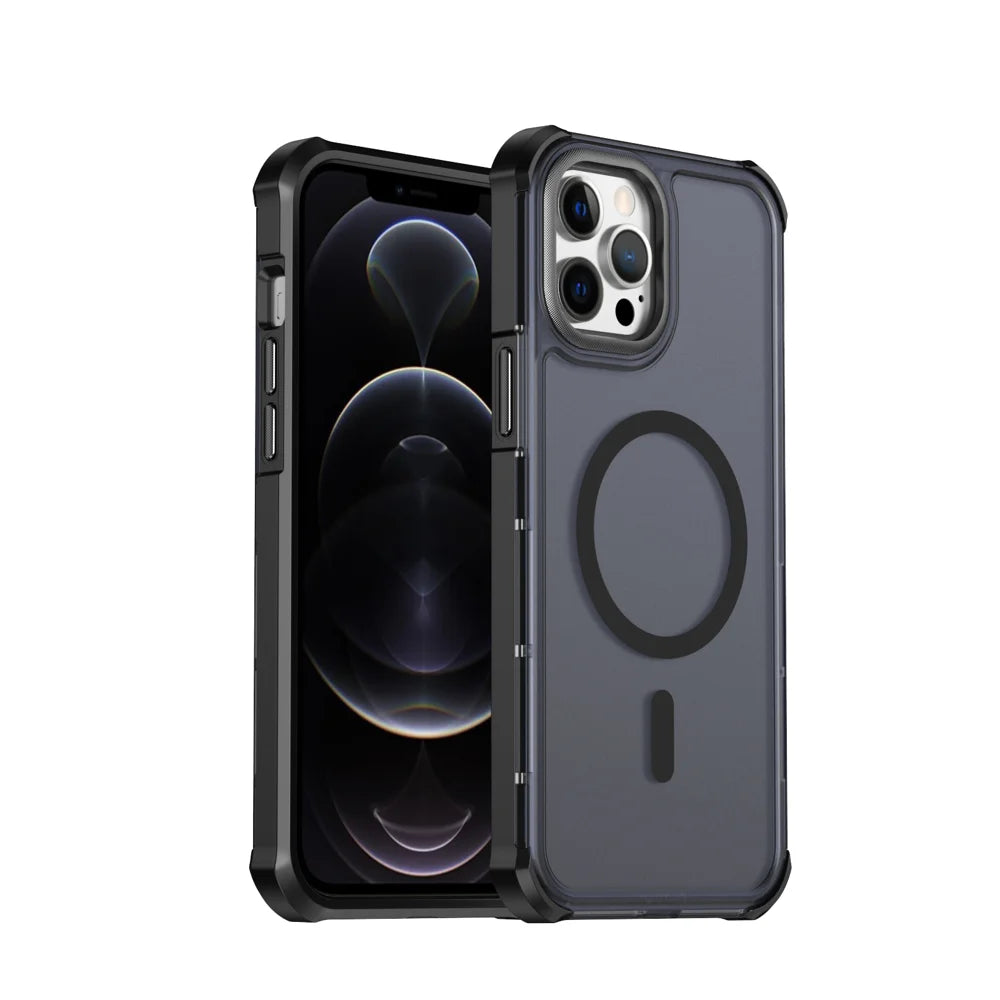 For iPhone 12 Pro Max Magnetic Case Electroplated Frame Skin-touch TPU+PC Phone Cover - Black - 1