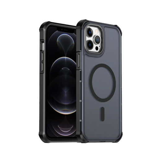 For iPhone 12 Pro Max Magnetic Case Electroplated Frame Skin-touch TPU+PC Phone Cover - Black - 1