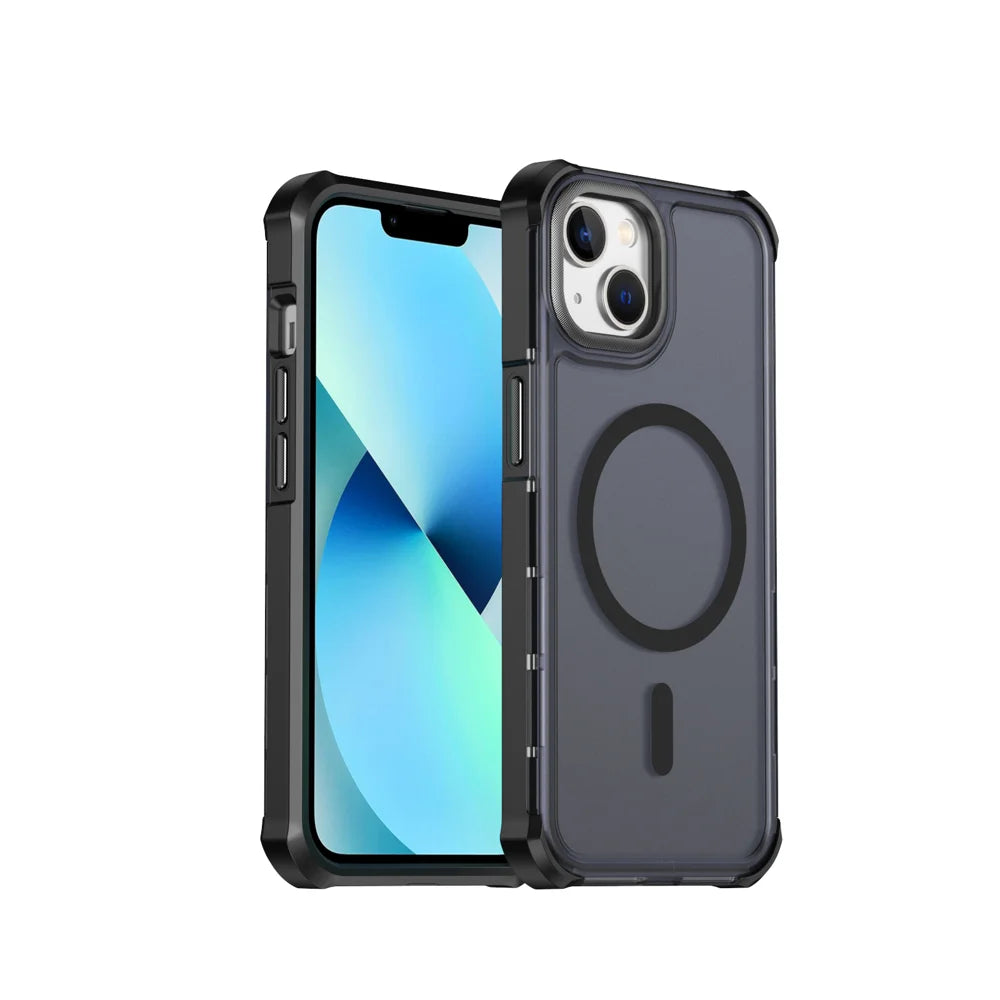 For iPhone 13 / iPhone 14 Magnetic Case Electroplated Frame Skin-touch TPU+PC Phone Cover - Black - 1