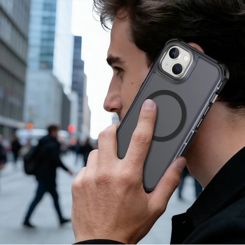 For iPhone 13 / iPhone 14 Magnetic Case Electroplated Frame Skin-touch TPU+PC Phone Cover - Black - 7