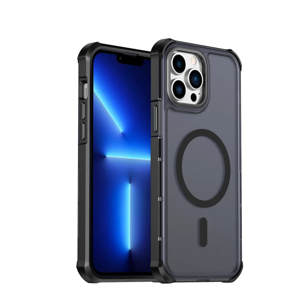For iPhone 13 Pro Max Magnetic Case Electroplated Frame Skin-touch TPU+PC Phone Cover - Black - 1