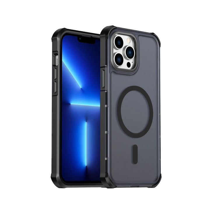 For iPhone 13 Pro Max Magnetic Case Electroplated Frame Skin-touch TPU+PC Phone Cover - Black - 1