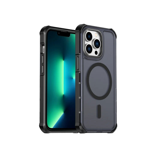 For iPhone 13 Pro Magnetic Case Electroplated Frame Skin-touch TPU+PC Phone Cover - Black - 1