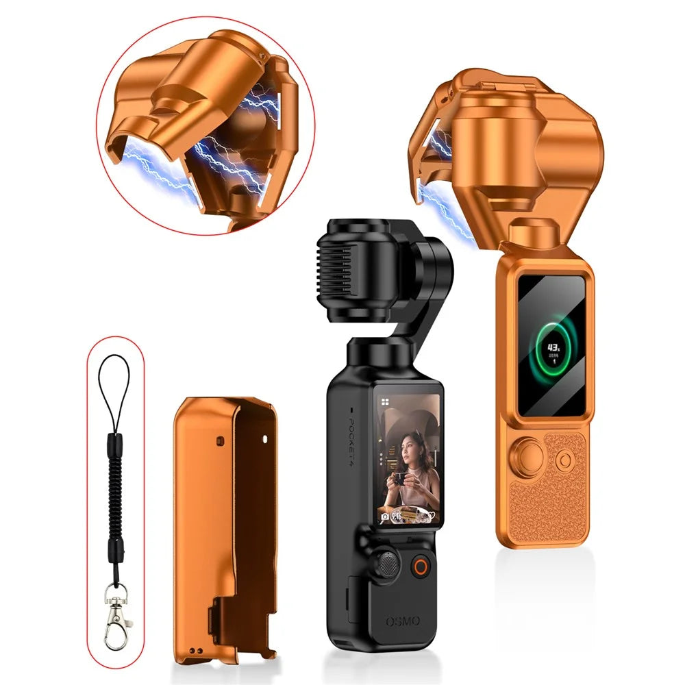 GKK For DJI Osmo Pocket 4 Magnetic Flip-Open Gimbal Protective Cover Handle Guard with Lanyard - Orange - 1