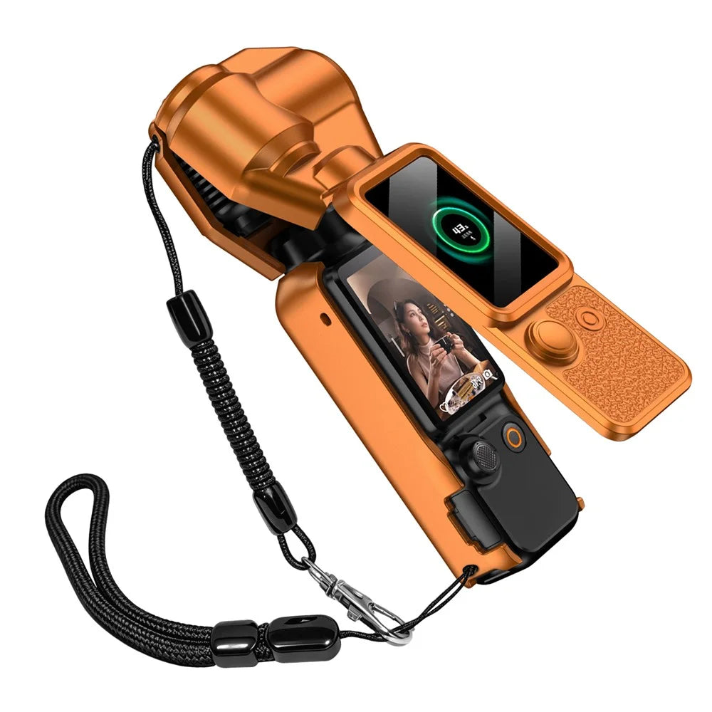 GKK For DJI Osmo Pocket 4 Magnetic Flip-Open Gimbal Protective Cover Handle Guard with Lanyard - Orange - 3