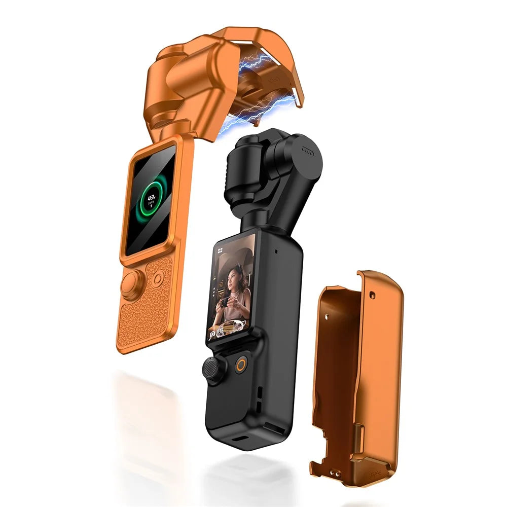 GKK For DJI Osmo Pocket 4 Magnetic Flip-Open Gimbal Protective Cover Handle Guard with Lanyard - Orange - 4