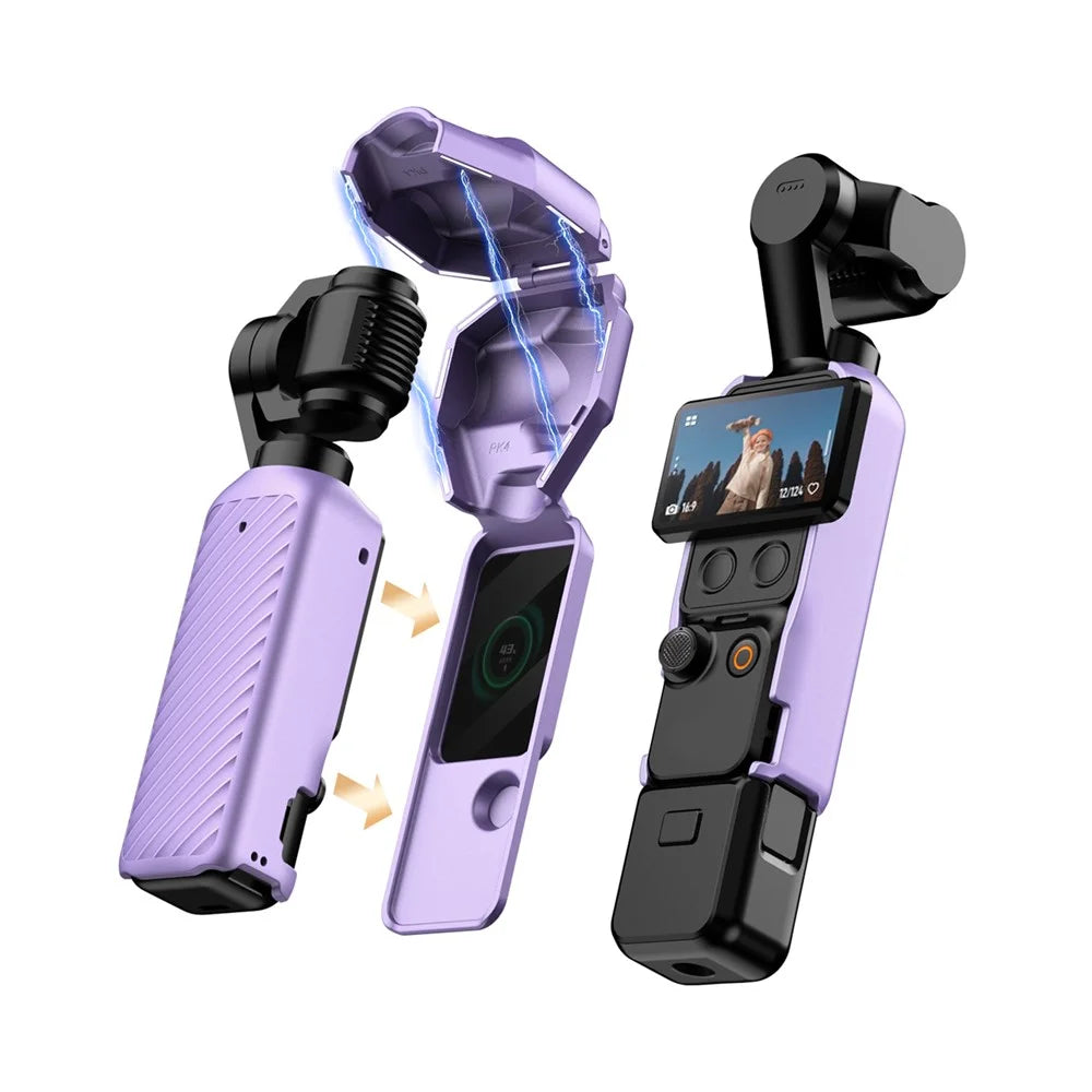 GKK For DJI Osmo Pocket 4 Magnetic Flip-Open Gimbal Protective Cover Handle Guard with Lanyard - Orange - 7