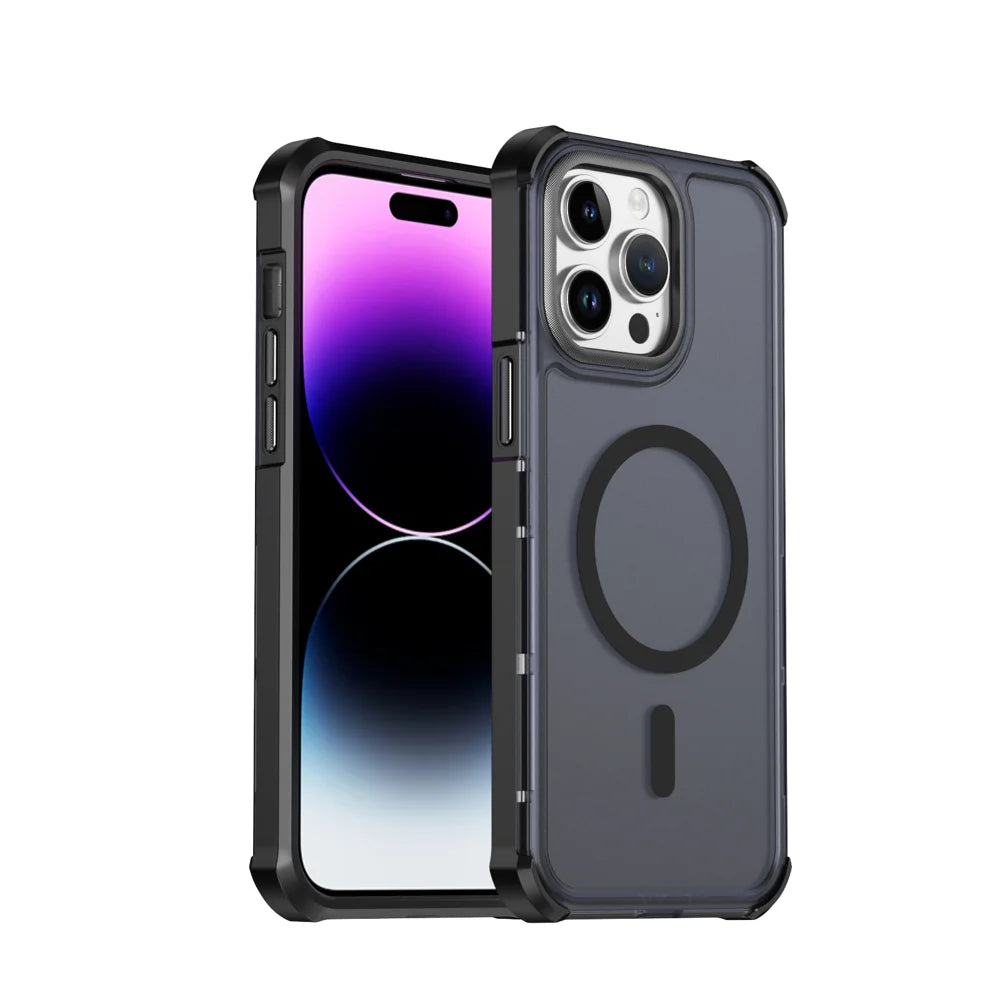 For iPhone 14 Pro Magnetic Case Electroplated Frame Skin-touch TPU+PC Phone Cover - Black - 1