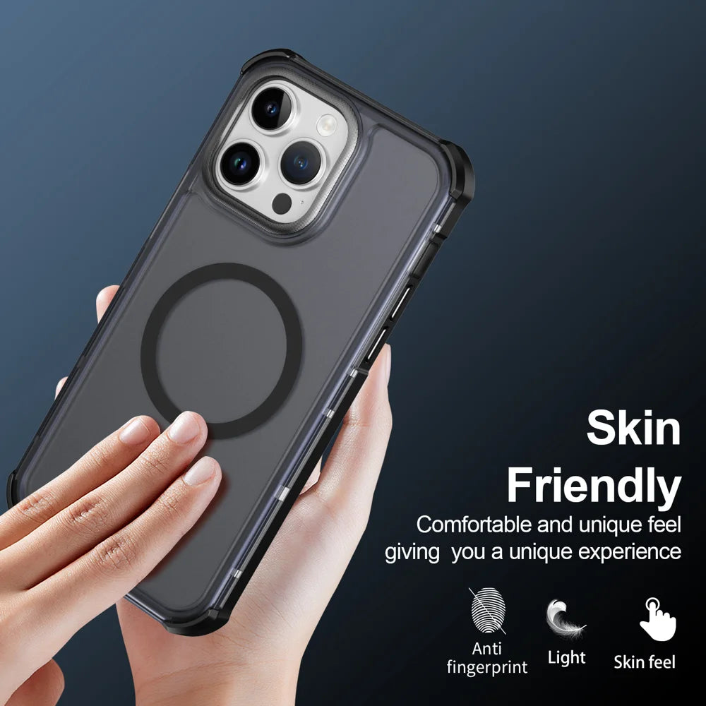 For iPhone 14 Pro Magnetic Case Electroplated Frame Skin-touch TPU+PC Phone Cover - Black - 6