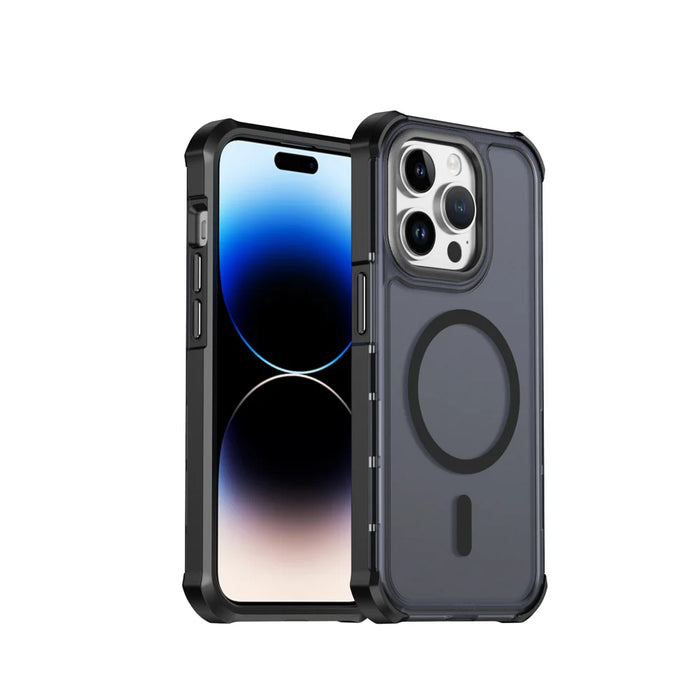 For iPhone 14 Pro Max Magnetic Case Electroplated Frame Skin-touch TPU+PC Phone Cover - Black - 1