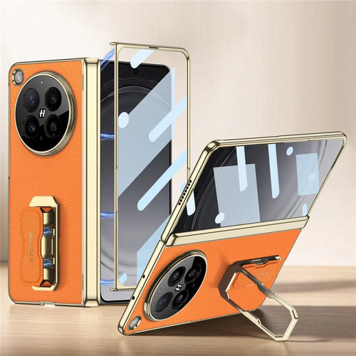 GKK For Oppo Find N6 5G Case with Kickstand  /  Wrist Strap  /  Screen Film PU + PC Phone Cover - Orange - 1