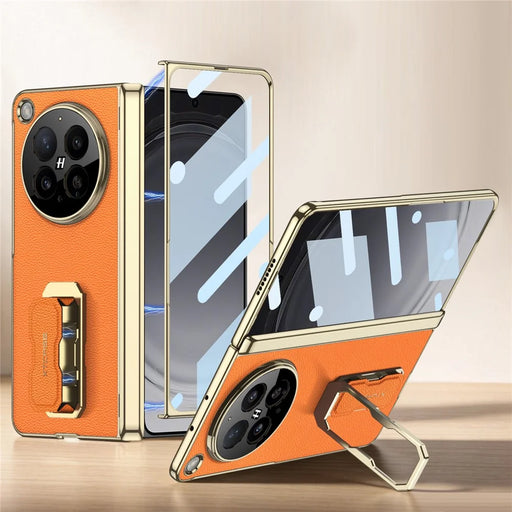 GKK For Oppo Find N6 5G Case with Kickstand  /  Wrist Strap  /  Screen Film PU + PC Phone Cover - Orange - 1