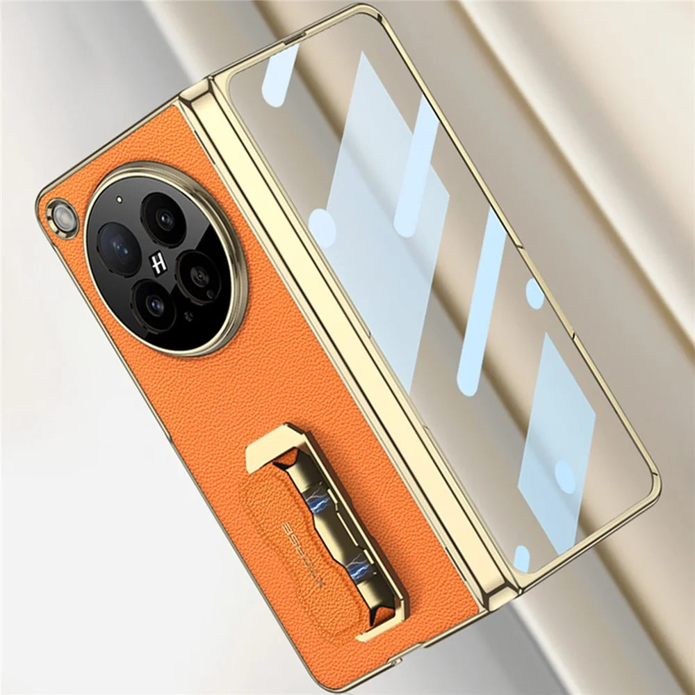 GKK For Oppo Find N6 5G Case with Kickstand  /  Wrist Strap  /  Screen Film PU + PC Phone Cover - Orange - 4