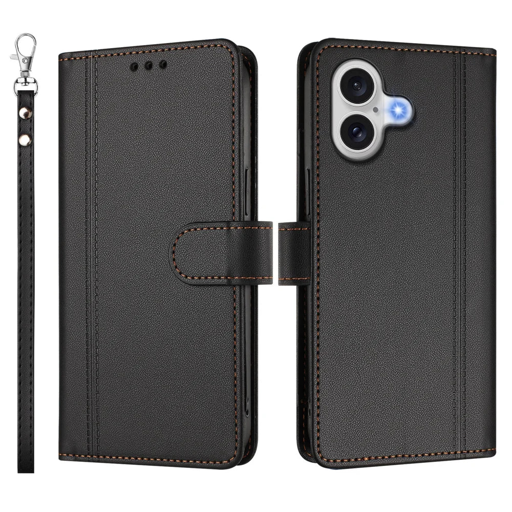 For iPhone 17 Case 9 Card Slots PU Leather Flip Wallet Phone Cover with Hand Strap - Black - 2