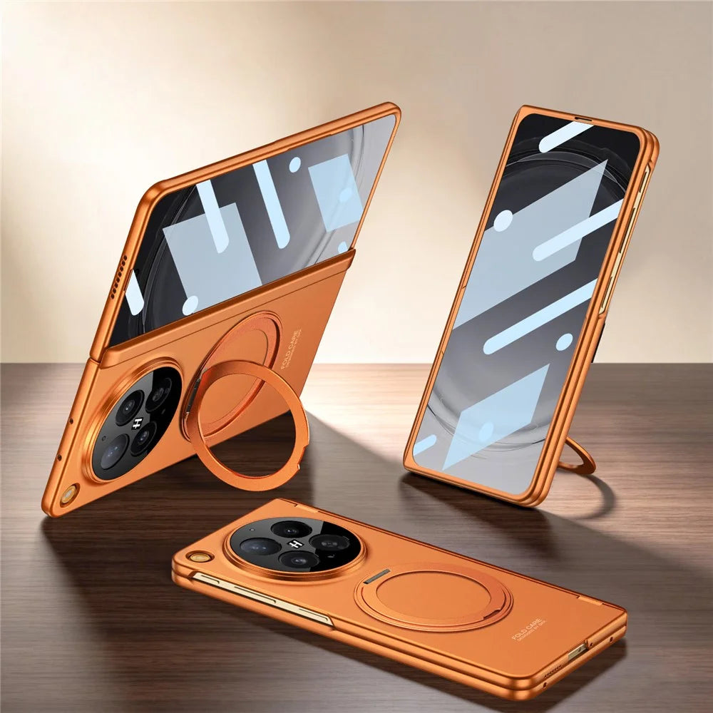 GKK For Oppo Find N6 5G Case Kickstand Magnetic Hinge Protection PC Phone Cover with HD Screen Protector - Orange - 1