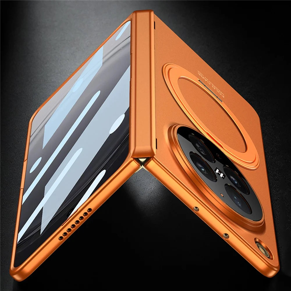 GKK For Oppo Find N6 5G Case Kickstand Magnetic Hinge Protection PC Phone Cover with HD Screen Protector - Orange - 4