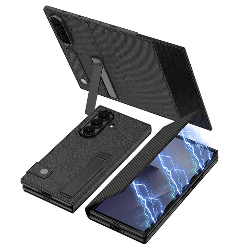 GKK for Samsung Galaxy Z TriFold 5G Wallet Case Rotating Stand Flip Leather Cover with Front Screen Protector - Carbon Fiber Texture - 6