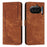 For Nothing Phone (4a) Stand Case Imprinted Lines Leather Phone Cover - Brown - 1
