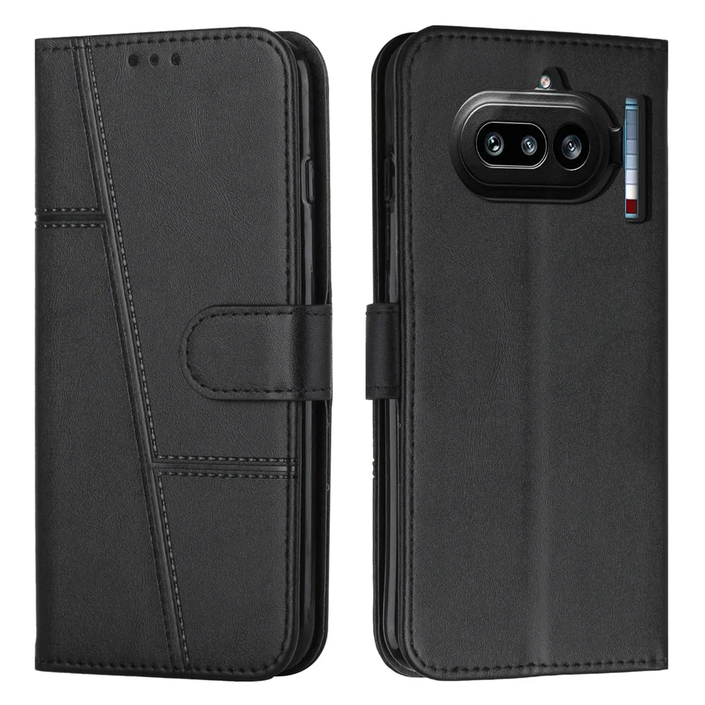 For Nothing Phone (4a) Leather Phone Case  Foldable Stand Wallet Flip Cover with Strap - Black - 1