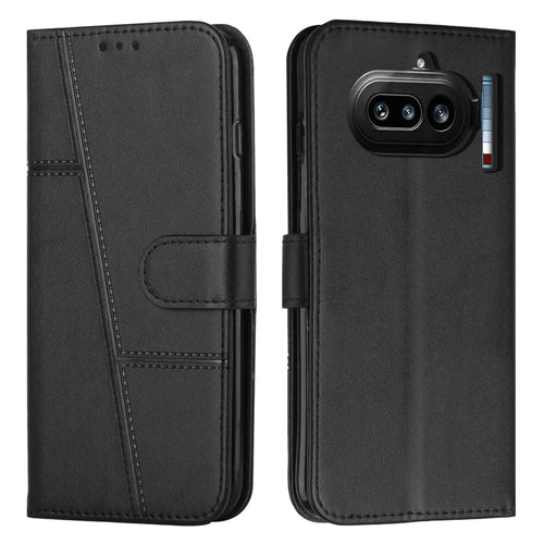 For Nothing Phone (4a) Leather Phone Case  Foldable Stand Wallet Flip Cover with Strap - Black - 1