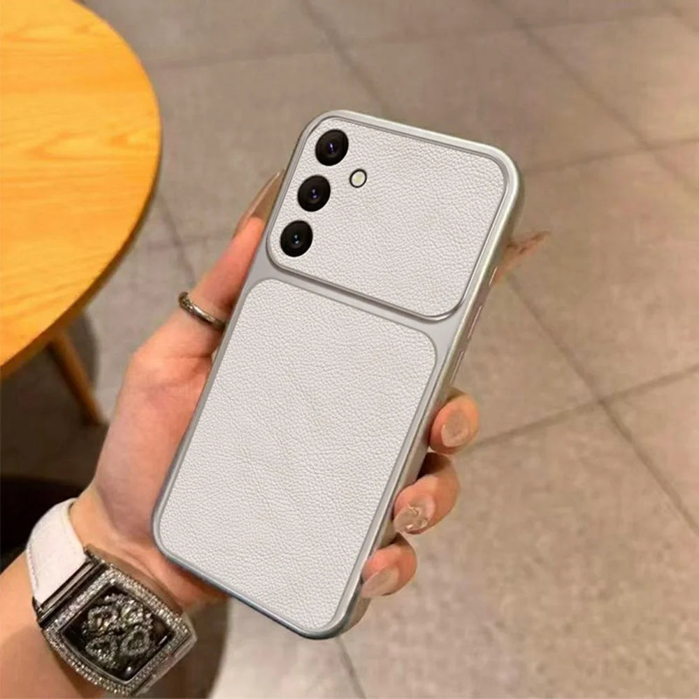 For Samsung Galaxy A27 5G Case PU Leather Texture Shockproof TPU Protective Phone Cover - White - 5
