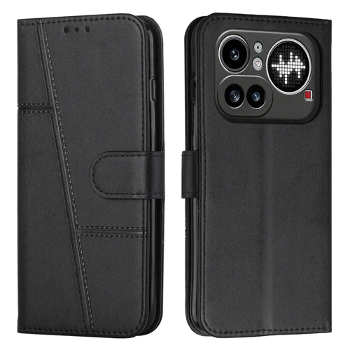 For Nothing Phone (4a) Pro Leather Phone Case  Foldable Stand Wallet Flip Cover with Strap - Black - 1