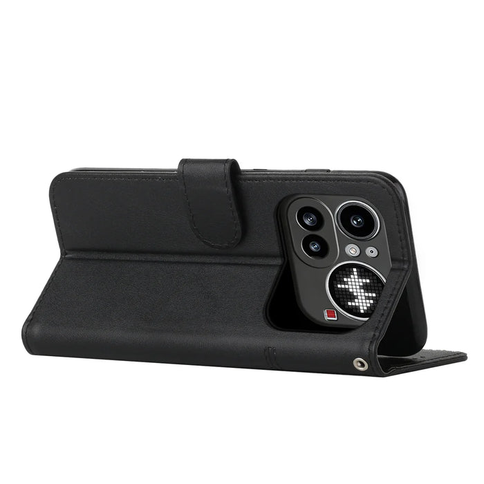 For Nothing Phone (4a) Pro Leather Phone Case  Foldable Stand Wallet Flip Cover with Strap - Black - 2