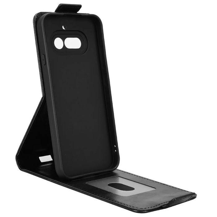 For Nothing Phone (4a) Stand Case Magnetic Clasp Vertical Flip Leather Phone Cover with Card Holder - Black - 2