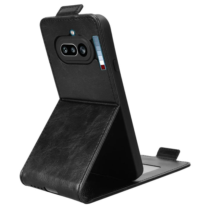 For Nothing Phone (4a) Stand Case Magnetic Clasp Vertical Flip Leather Phone Cover with Card Holder - Black - 4