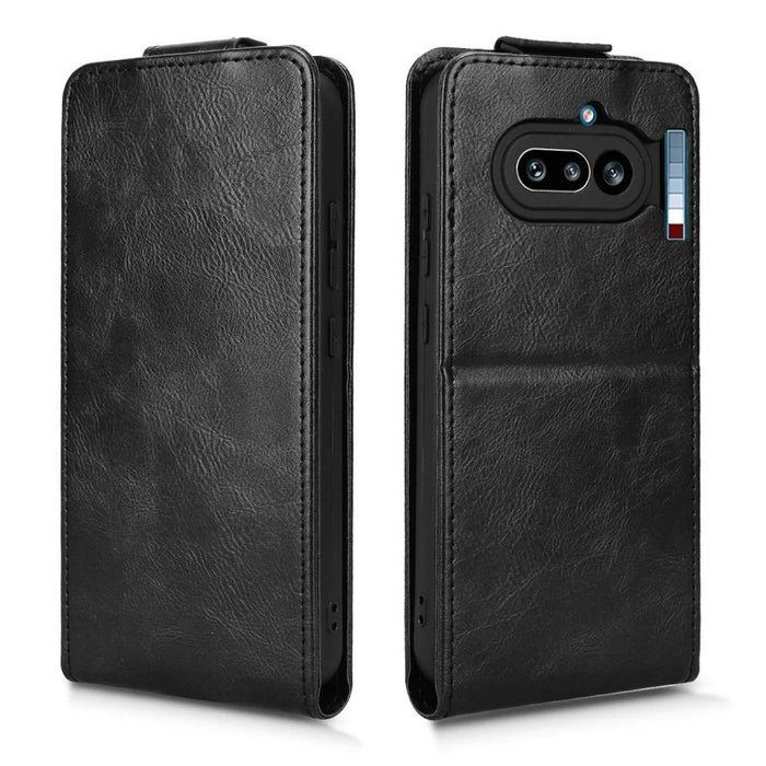 For Nothing Phone (4a) Stand Case Magnetic Clasp Vertical Flip Leather Phone Cover with Card Holder - Black - 6