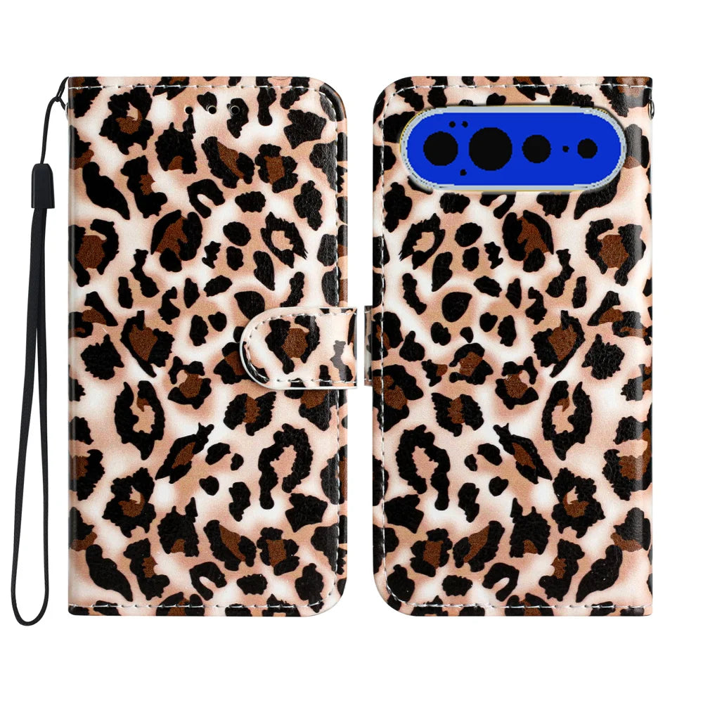 For Google Pixel 11 Pro XL Wallet Case  Printed Pattern PU Leather Stand Phone Cover with Strap - Leopard Print - 1