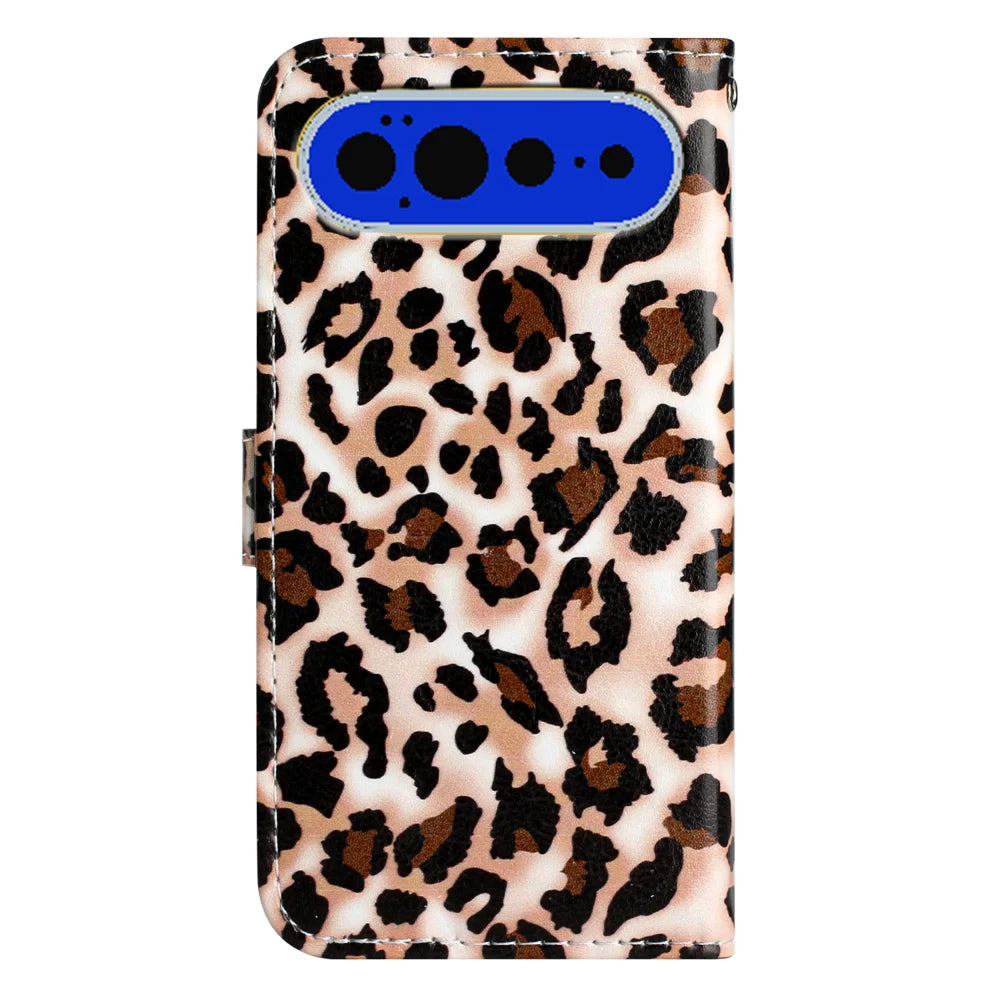 For Google Pixel 11 Pro Wallet Case  Printed Pattern PU Leather Stand Phone Cover with Strap - Leopard Print - 2
