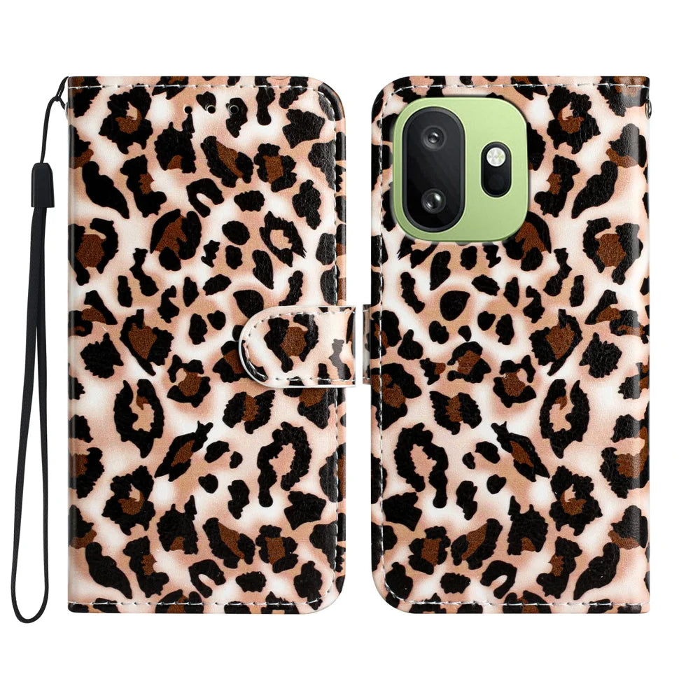 For OnePlus 15T 5G Wallet Case  Printed Pattern PU Leather Stand Phone Cover with Strap - Leopard Print - 1