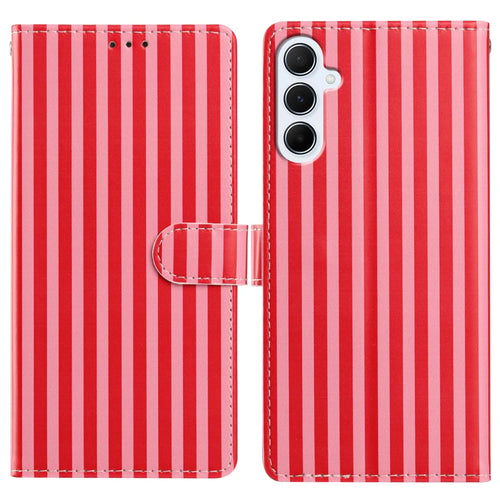 For Samsung Galaxy A36 5G Wallet Case Vintage Stripes Leather Stand Flip Phone Cover with Wrist Strap - Red - 1