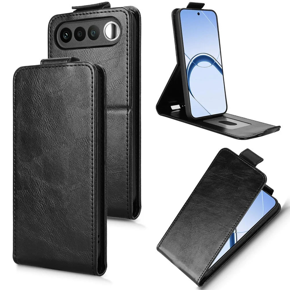 For Realme 16 5G Stand Case Magnetic Clasp Vertical Flip Leather Phone Cover with Card Holder - Black - 1