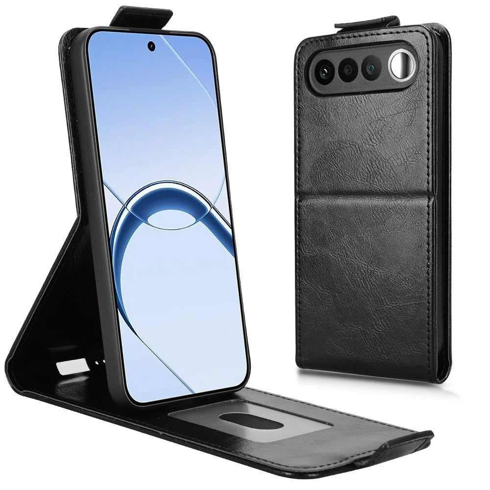 For Realme 16 5G Stand Case Magnetic Clasp Vertical Flip Leather Phone Cover with Card Holder - Black - 3