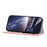 For iPhone 16e / iPhone 17e Wallet Case Vintage Stripes Leather Stand Flip Phone Cover with Wrist Strap - Red - 6