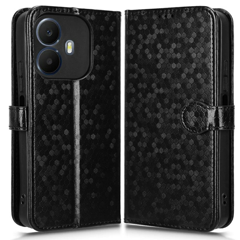 Wallet Case For TCL K70 4G  /  K70 Power 4G Dot Pattern Imprint PU Leather Phone Cover with Wrist Strap - Black - 1