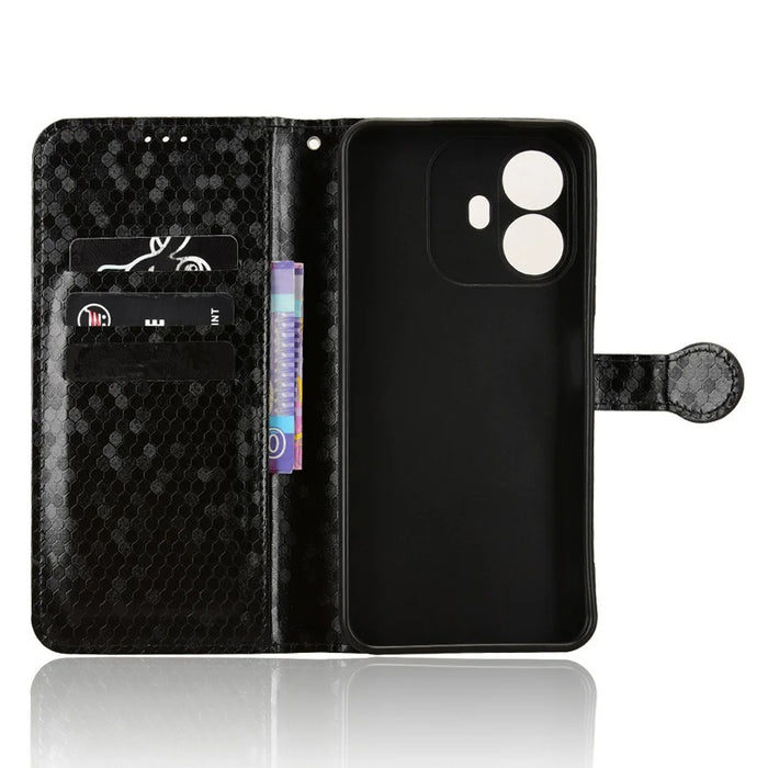 Wallet Case For TCL K70 4G  /  K70 Power 4G Dot Pattern Imprint PU Leather Phone Cover with Wrist Strap - Black - 4