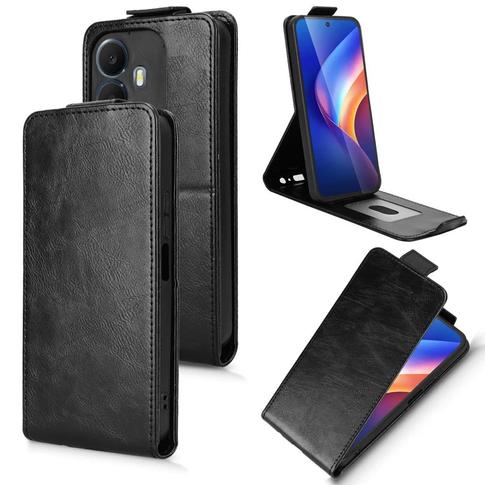 Stand Case For TCL K70 4G  /  K70 Power 4G Magnetic Clasp Vertical Flip Leather Phone Cover with Card Holder - Black - 1