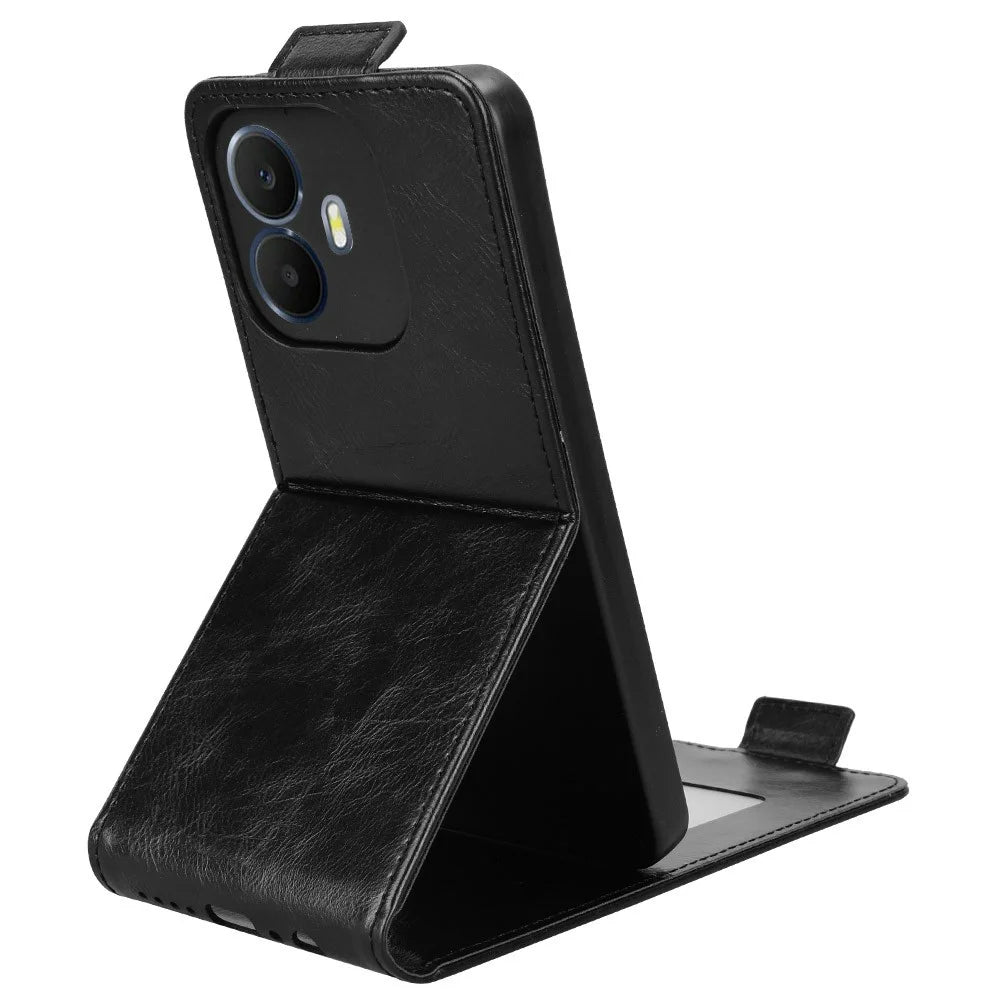 Stand Case For TCL K70 4G  /  K70 Power 4G Magnetic Clasp Vertical Flip Leather Phone Cover with Card Holder - Black - 4