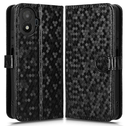 For TCL K70 SE 4G Wallet Case Dot Pattern Imprint PU Leather Phone Cover with Wrist Strap - Black - 1