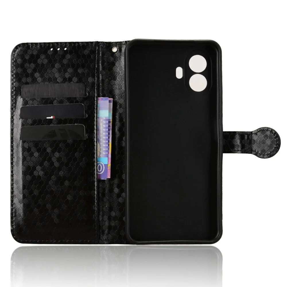 For TCL K70 SE 4G Wallet Case Dot Pattern Imprint PU Leather Phone Cover with Wrist Strap - Black - 3