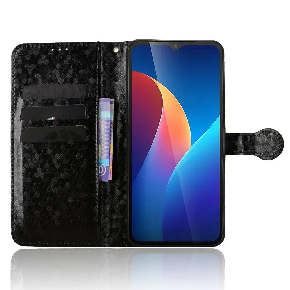 For TCL K70 SE 4G Wallet Case Dot Pattern Imprint PU Leather Phone Cover with Wrist Strap - Black - 4