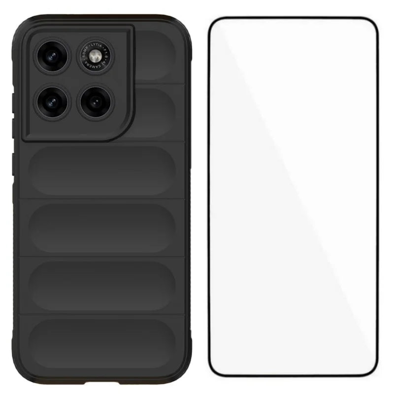 WANLONFENG TPU Case for Motorola Moto G87 5G / G77 5G / G67 5G HD Series Anti Slip Phone Cover with Tempered Glass - Black - 1