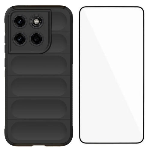 WANLONFENG TPU Case for Motorola Moto G87 5G / G77 5G / G67 5G HD Series Anti Slip Phone Cover with Tempered Glass - Black - 1
