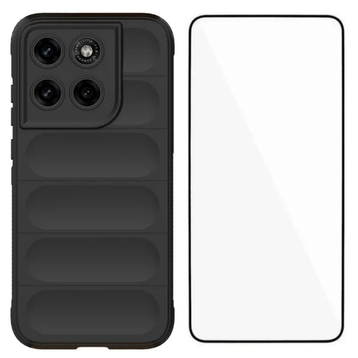 WANLONFENG TPU Case for Motorola Moto G87 5G / G77 5G / G67 5G HD Series Anti Slip Phone Cover with Tempered Glass - Black - 1