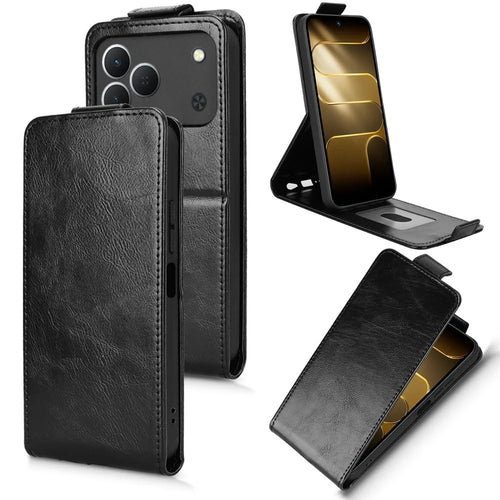 For TECNO Spark 50 4G Stand Case Magnetic Clasp Vertical Flip Leather Phone Cover with Card Holder - Black - 1